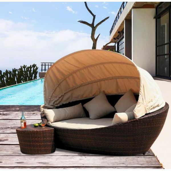 Outdoor recliner garden PE rattan sofa outdoor beach recliner balcony swimming pool lazy bed outdoor large round bed