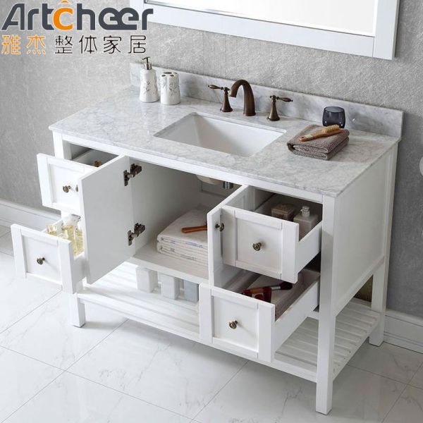 Modern Bathroom Vanity with Solid Wood Frame and Carrara Marble Countertop Vanity Combo