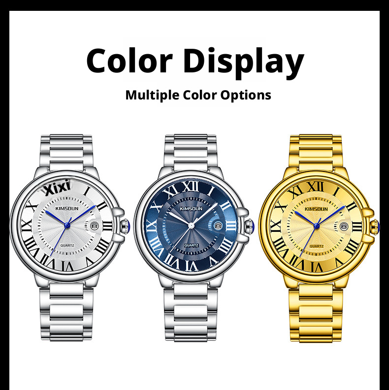 Men Roman Numeral Dial Business Quartz Watch Stainless Steel Bracelet Luminous Waterproof Calendar Dress Wristwatch Silver Gold Multi Color Options