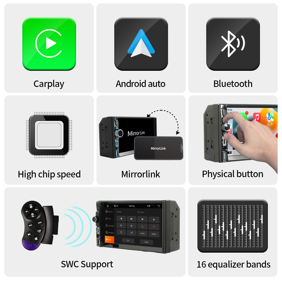 GRANDnavi 2 Din 7Inch MP5 Автомобильная стереосистема BT Wifi Беспроводная CarPlay