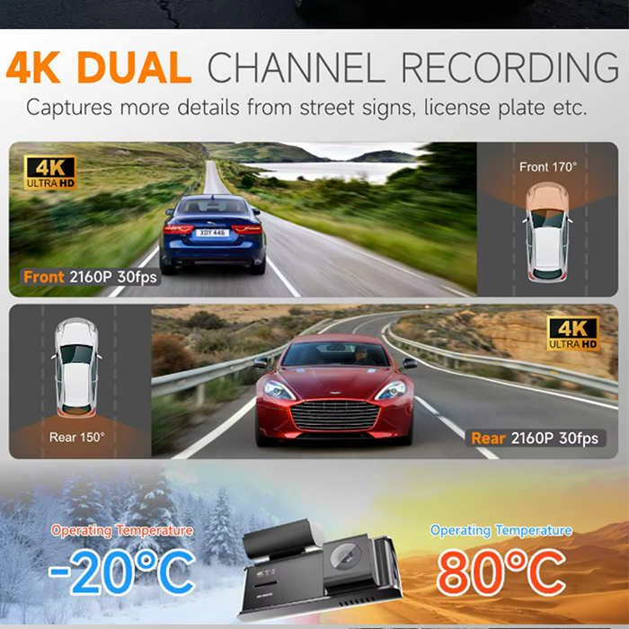 Car DVR 4K No Screen Dash Cam Mini Dual Lens WiFi GPS Dash Camera