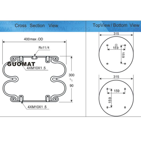 el doble de 400m m Max.OD enrolló las amortiguaciones de aire con resorte industriales JBF300/255-2 4pcs M10 para el equipo carbonífero