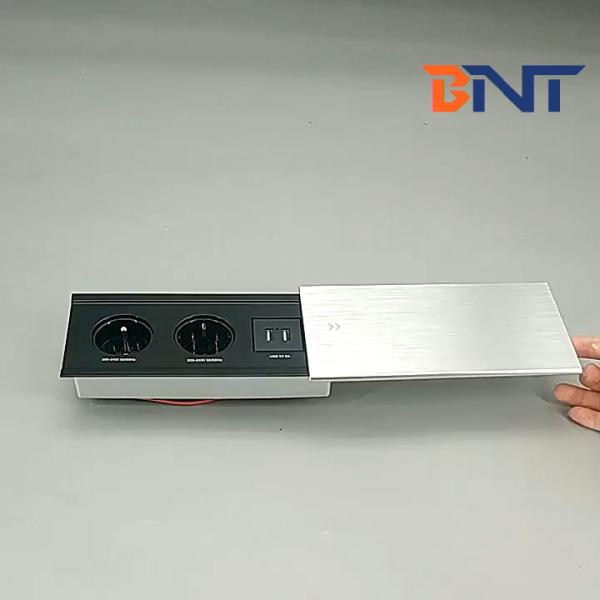 Aluminum alloy office table flush mount European power slide cover desktop socket
