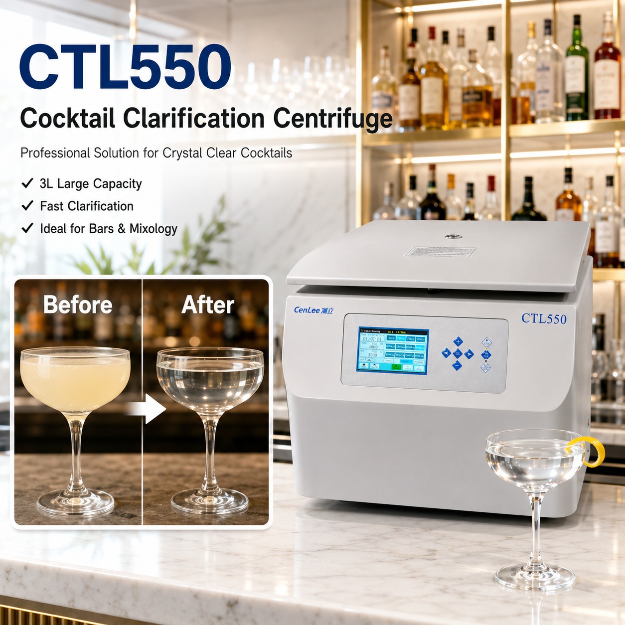 Cenlee CT550 Professional Cocktail Clarification Centrifuge 3000ml High Capacity Equipment for Bars Restaurants and Mixologists