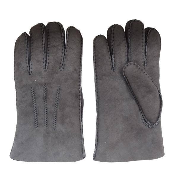 Grey Color Men Winter Shearling Gloves, Merino Lamb Fur Warm Classic Gloves