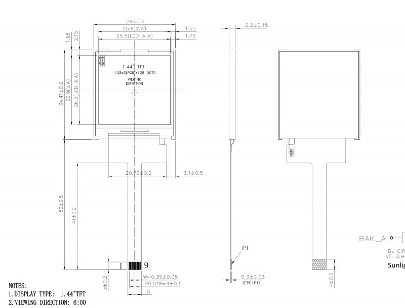 1.44 дюймовый Tft Lcd Модуль 4 Wire Spi Интерфейс 128x128 точки Квадратный положительный LCD дисплей с St7735