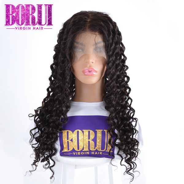 Unprocessed Human Hair Lace Front Wigs Deep Wave Natural Straight Medium Cap Size
