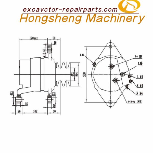 600-825-3151 Excavator Generator Komatsu PC400-6 Engine 6D125 Alternator 24V 40A