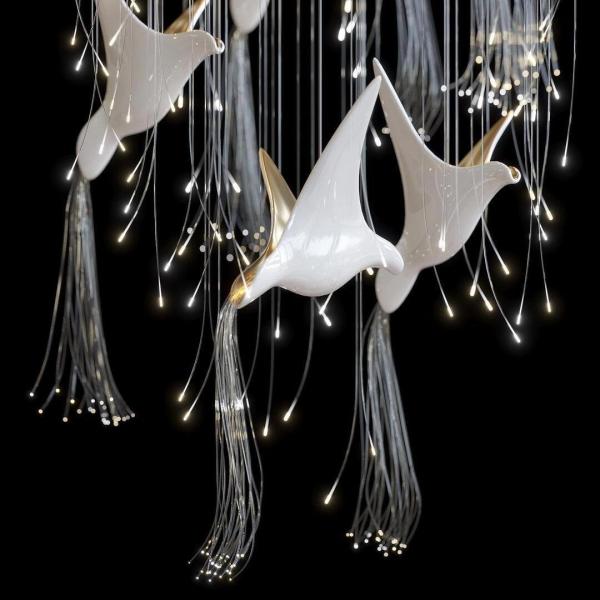 Glass Birds And Flowers Chandelier Modern Aesthetic Hotel Design Light Furniture