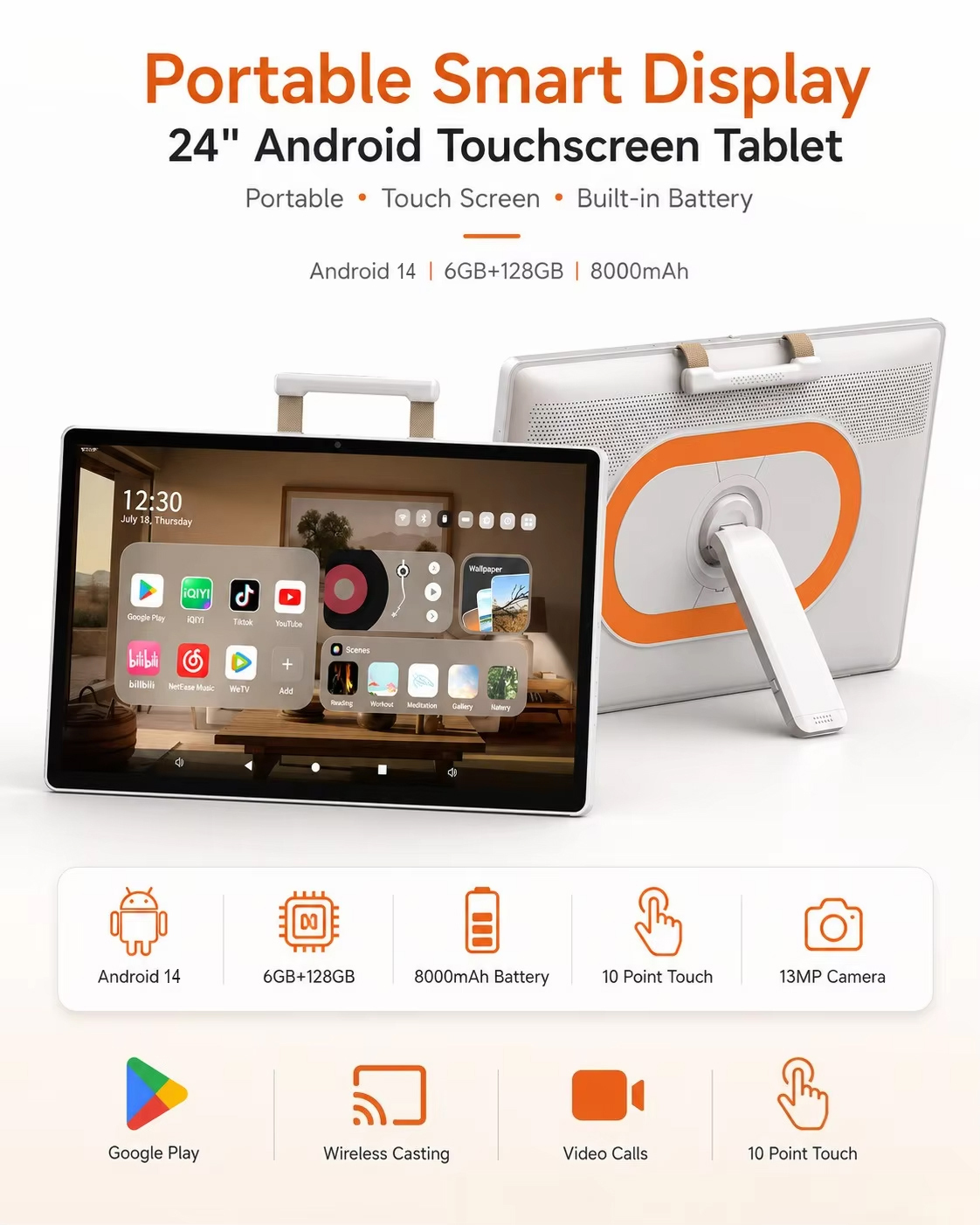 Kinstone New Arrival 24 inch desktop portable touch tablet Android mobile TV