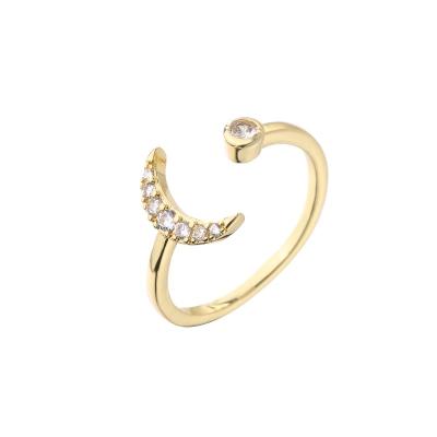 Diamond Inlaid Star Moon Ring 18K Gold Wedding Engagement Jewelry OEM