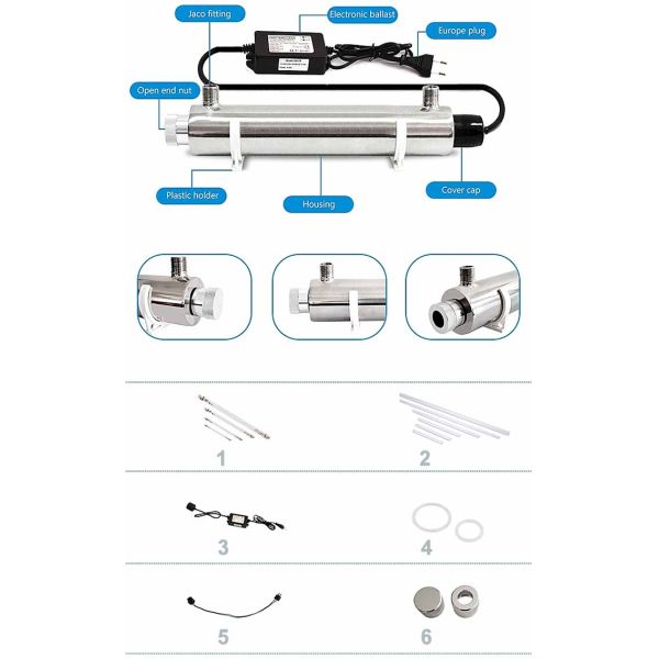 1 - Система очистки 8В стерилизатора воды 12 ГПМ УЛЬТРАФИОЛЕТОВАЯ - 40В с белой керамической основой