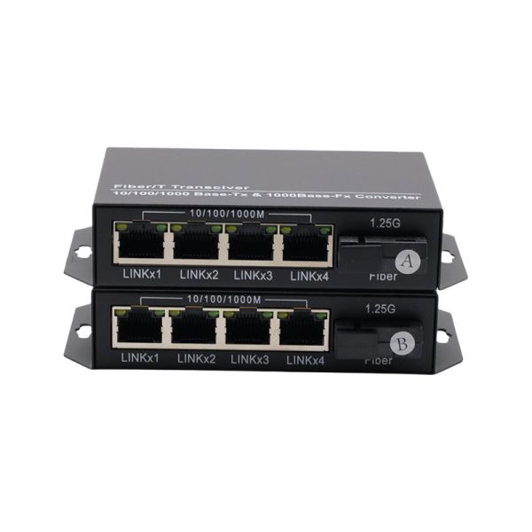 Gigabit Fiber Media Converter 1 Fiber SC To 4 RJ45 Ethernet Ports Network Extender