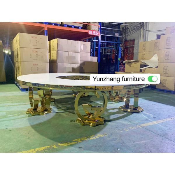 SS Round Curved Gold Rent Wedding Dining Table Hotel Event Big Tables D340XH75