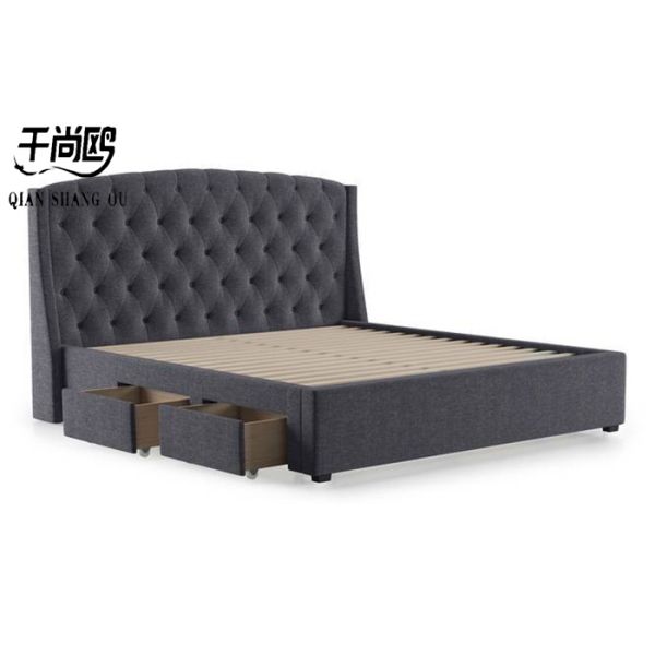Apartment Fabric Upholstered Beds / Luxury Bed Frame With Storage