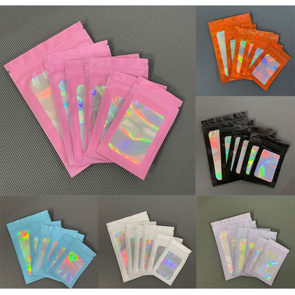 Custom Rainbow Holographic Resealable Paper Pouches Ziplock Bag