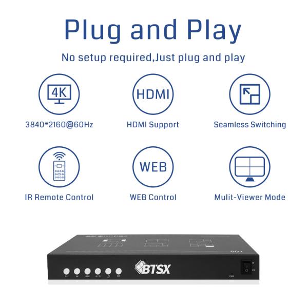 4K60 Résolution Adaptive Splitter vidéo 8 entrées 1 sortie Multi-viewer de qualité professionnelle CCTV Synthétiseur d'image de surveillance