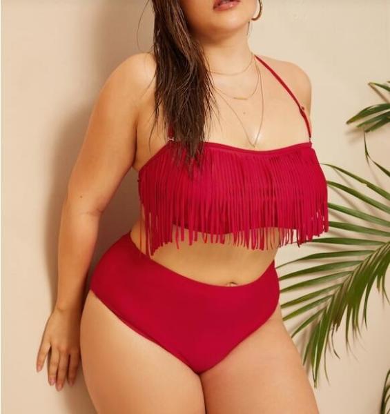 2019 New Plus Size Two piece Tassel High Waist  Swimsuit Women Push up
