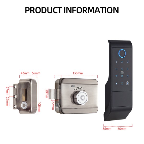 Inteligente Ttlock Smart Door Lock Keyless Wifi Biometric Fingerprint Electric Rim Lock External Anti-theft Bull Head Lock