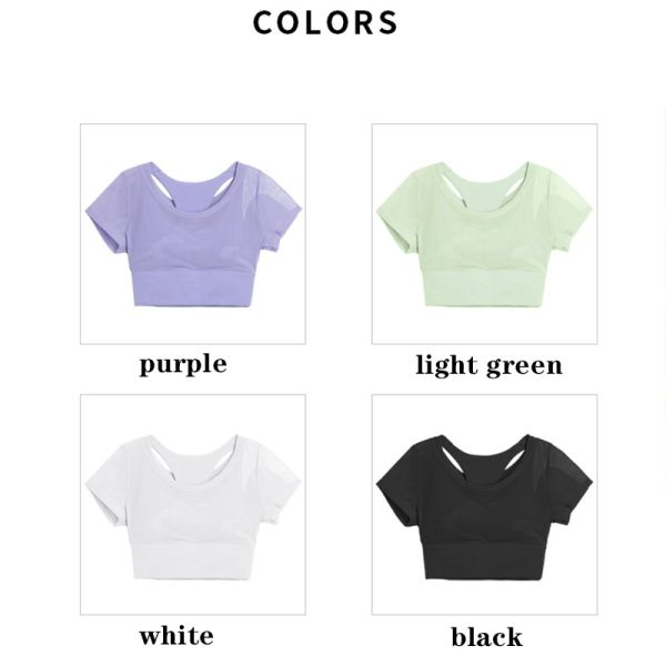 Mesh Short Sleeve 2 Piece Womens Sports Bra Running Leisure Yoga Bra