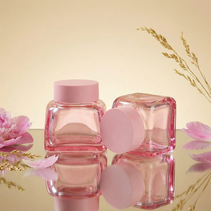 Empty Glass Cosmetic Jars 50g Square Lotion Cream Face Container