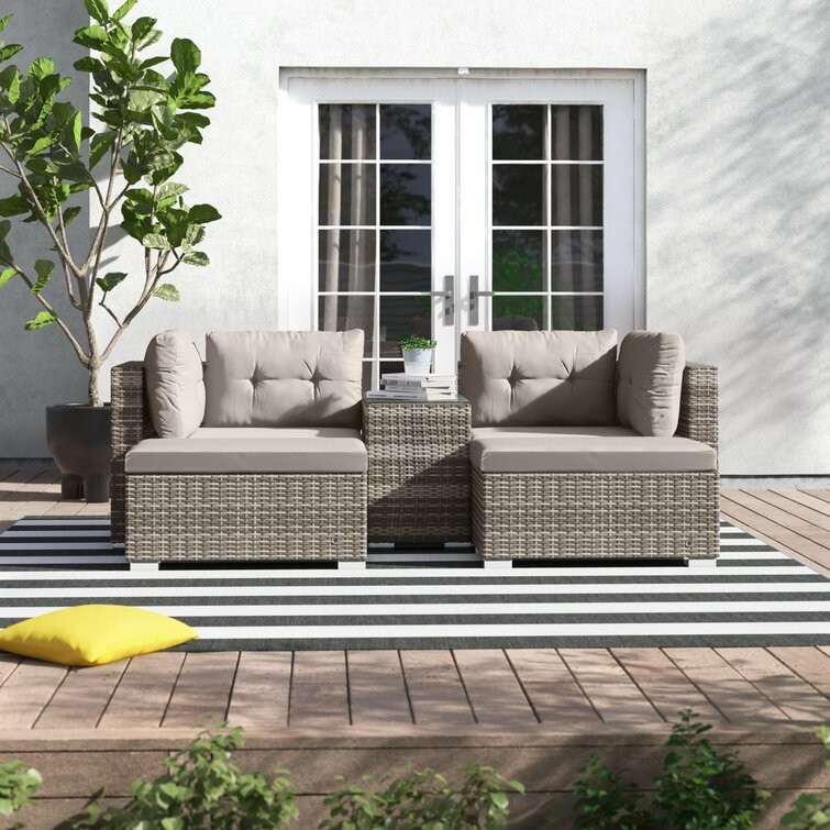 Outdoor Lounge Set with Metal Frame AJUNION Rattan Garden Furniture W52 x D56 x H87cm