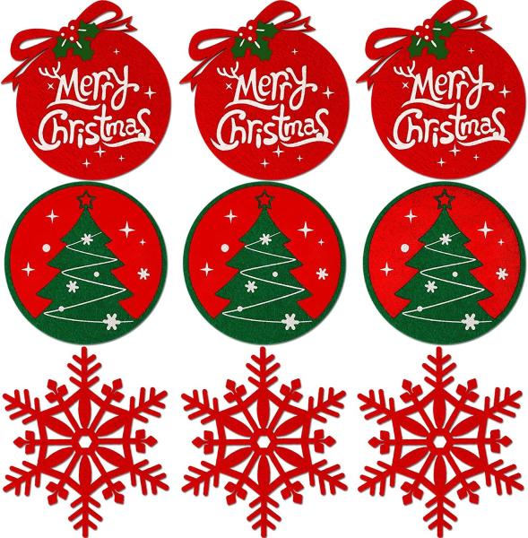 Red Felt Coasters Table Mat Xmas Winter Coffee Cup Mat Ornament
