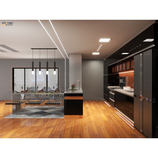 Скандинавские шкафы Кухонная мебель Современная с индивидуальными шкафами и островным столом