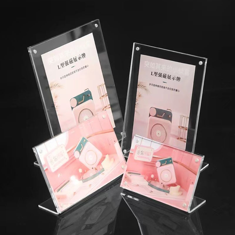 A4 Clear Acrylic L-shaped Table Tent, Slant Magnetic Menu Holder, Desktop Menu & Price Display Stand, A5 Table Ten