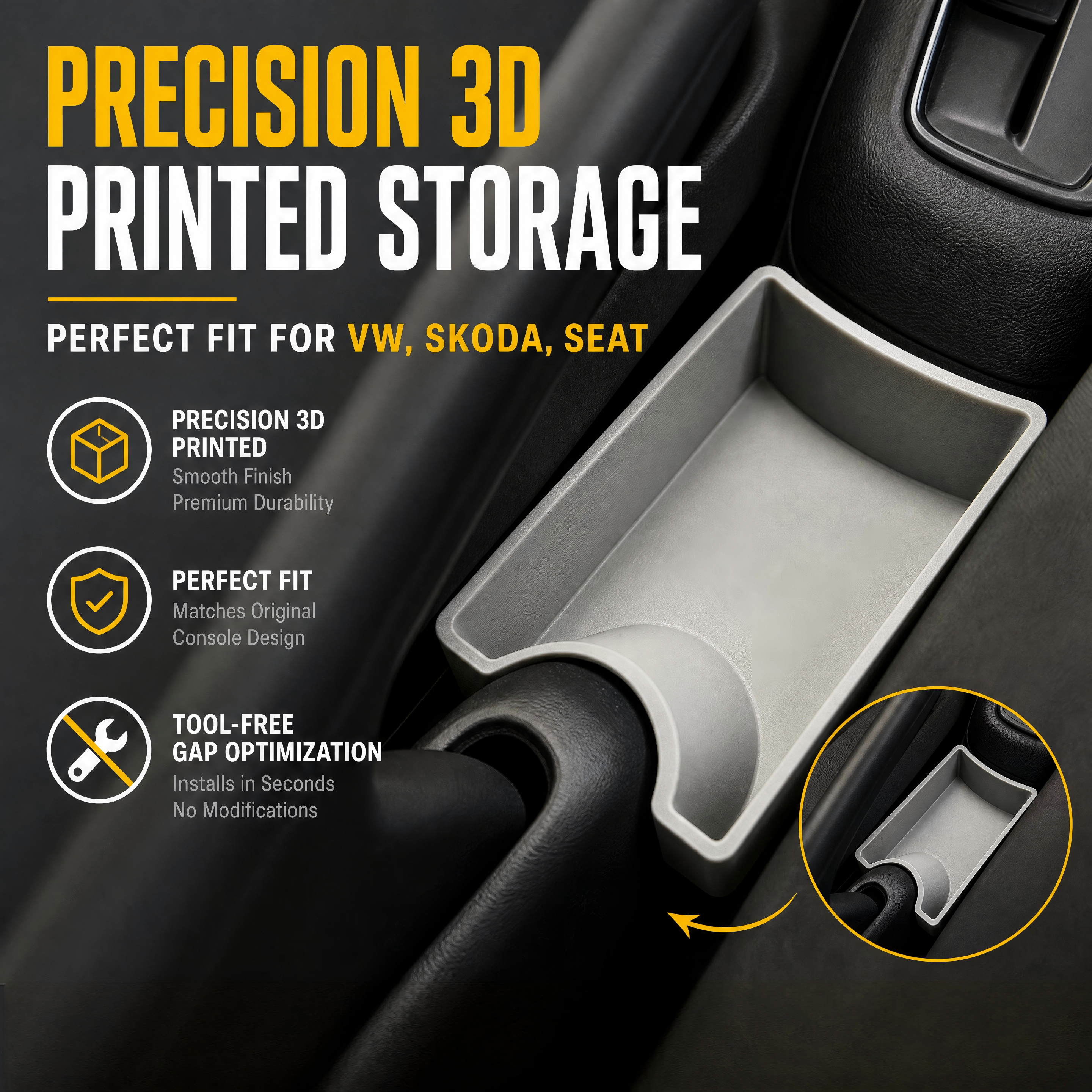 Custom Contour Vehicle Interior Sundries Storage No Drill 3d Printer Automotive Parts