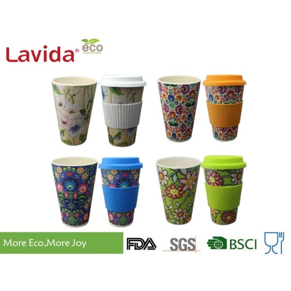 Dishwasher Safe Food Grade Bamboo Takeaway Cups Smelless With Grip Ring / Silicon Lid