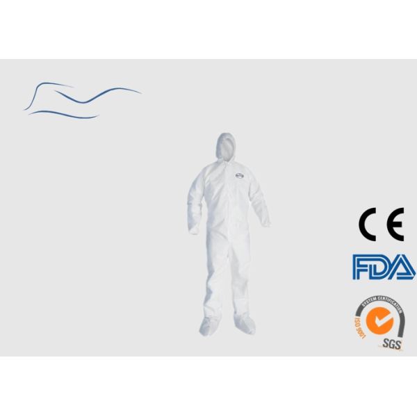 Type 5 / 6 Disposable PPE Coveralls Acid Resistant White Color 170 * 135CM