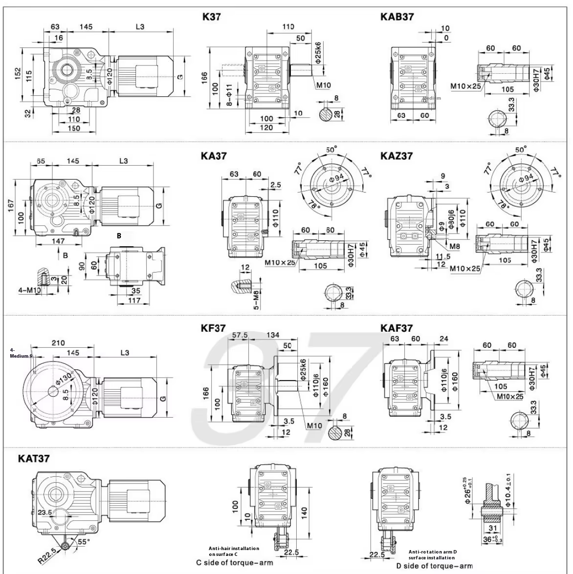 KA37-49.79 0.37kW 90 Degree Helical Bevel Gearbox Reducer Gear Motor with High Efficiency