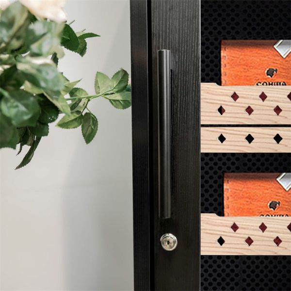 Cabinet de humidificador para refrigeradores de cigarros de madera negra de gran capacidad