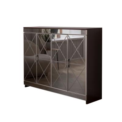 E1現代MDFは靴のキャビネット140cmの高さの玄関のコンソール テーブルを映した