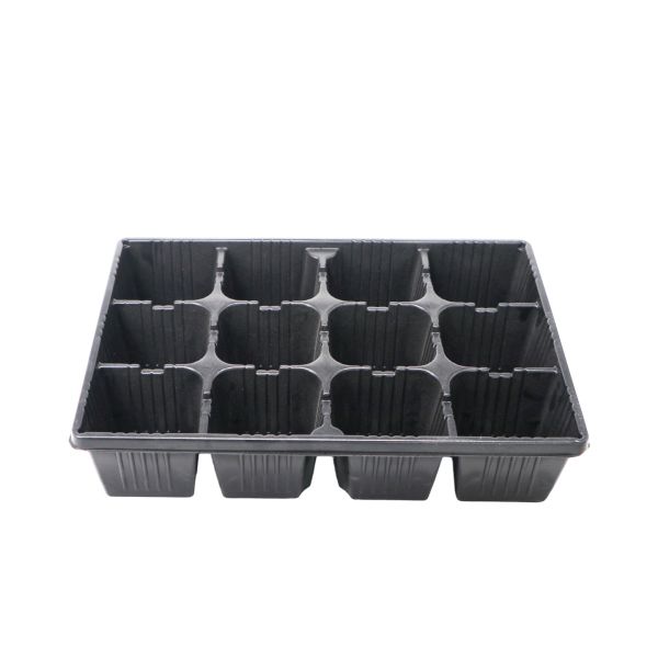 Customized 12 Grid Vacuum Formed Plastic Thickened Black PP Plant Seed Seedling Planting Tray With Holes