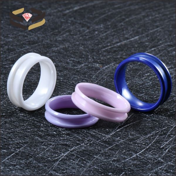 Men'S Blue Wedding Ceramic Rings 6mm 8mm Diamond Shape