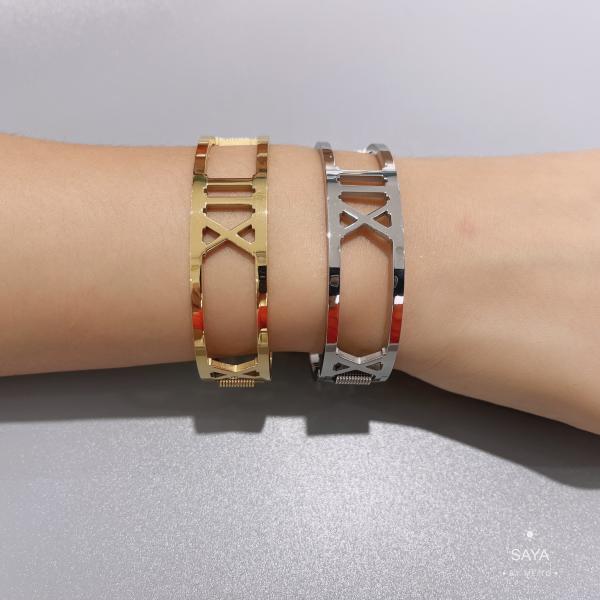 L Word Design Double Ring Bracelet 18k Stainless Steel Gold Bangle