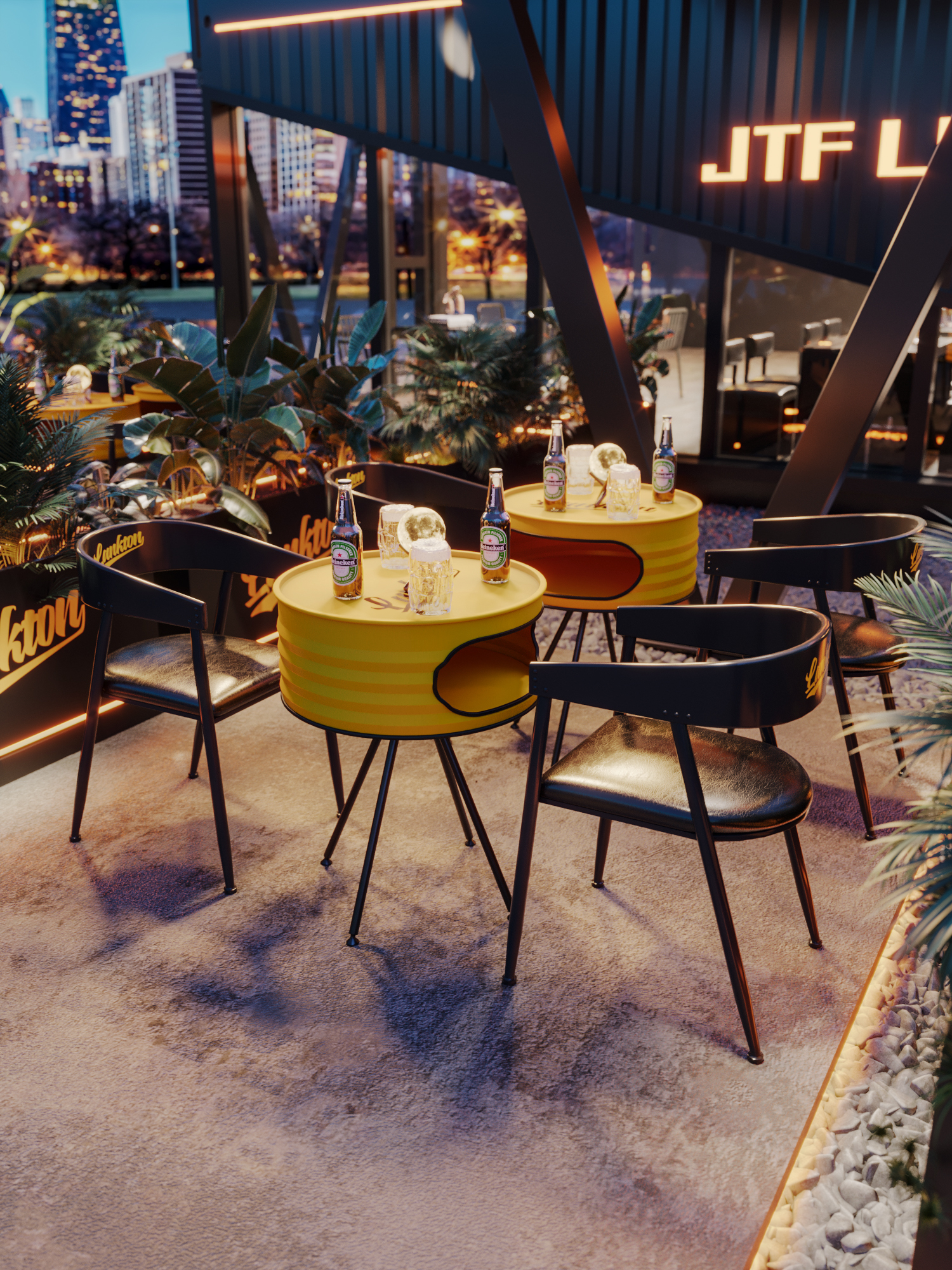 Durable Iron Frame Oil Drum Table and Chair Set with Premium PU Leather Upholstery and Compact Design