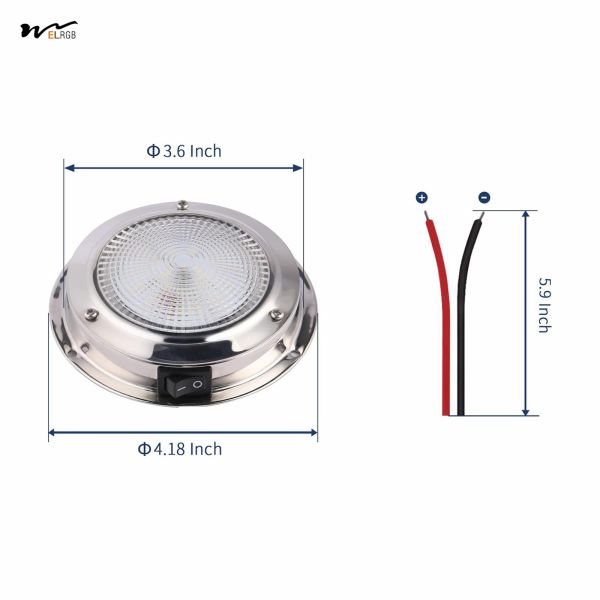 Cúpula marina luz de cabina LED impermeable Blanco de acero inoxidable Superficie de montaje 12V 6,7 pulgadas