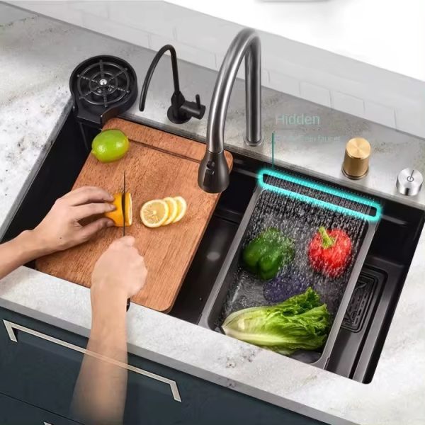 Lizhen-Hwa.Con Kitchen Sink Modern Waterfall Rainfall Single Bowl Stainless Steel Sink