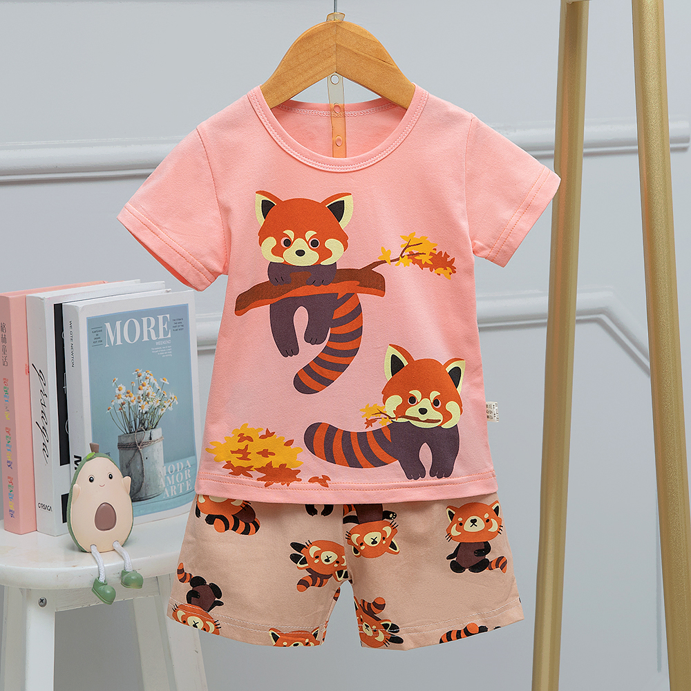 Children Cotton Pajamas Set 80cm 90cm Height Printed Breathable Cotton Home Wear
