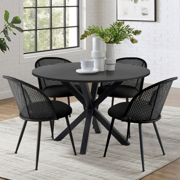 Armless Dining Rattan Wood Table With Wicker Chairs Custom