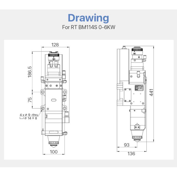 Auto Focus 6KW Laser Spare Parts Cutting Head Raytools BM114 For Fiber Machine