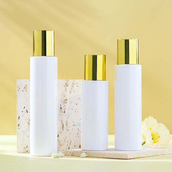Custom White PET Toner Bottle with Gold Cap for Premium Skincare Packaging