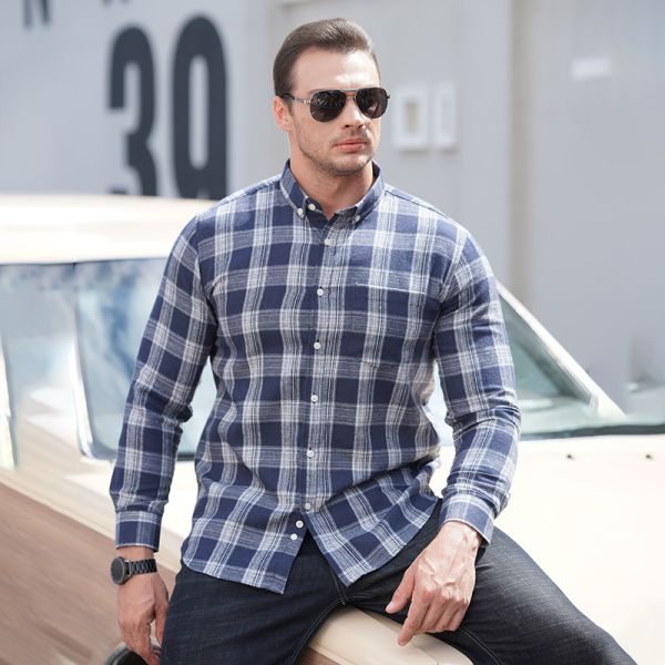 Elegante Blanco Plain Cheque Manga completa Manga larga camisas para hombres para los amantes del deporte