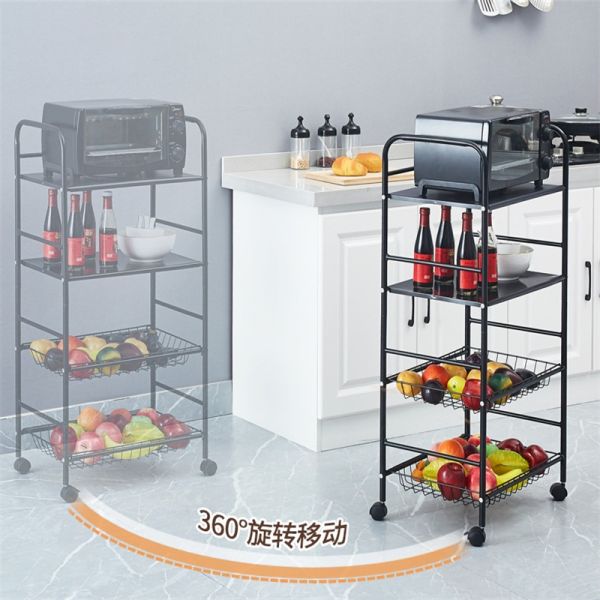 Multifunctional Kitchen Storage Rack 3 4 5 Layer Rotating Utility Trolley Cart With Wheels