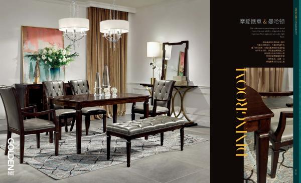 Light luxury wood furniture of dining room set by Long table with Upholstered dining chairs