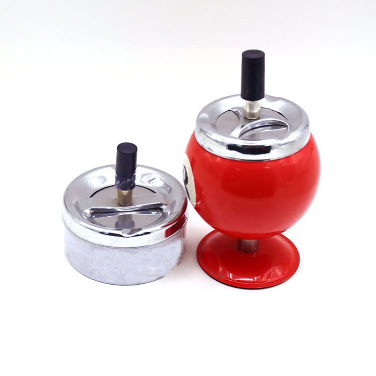 Push Rotary Lid Metal Ashtray with Windproof Design and Billiard Ball Shaped Decorative Ash Container