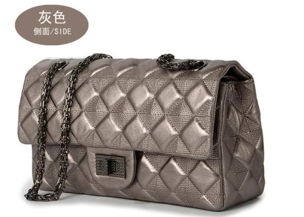 Sheepskin Womens Shoulder Handbags , Single Shoulder Chain Bag With Rhombus Embossed